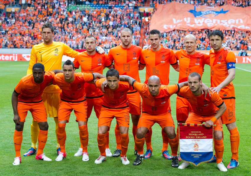 The Netherlands soccer team poses for a photograph ahead of their friendly soccer match against Northern Ireland in Amsterdam